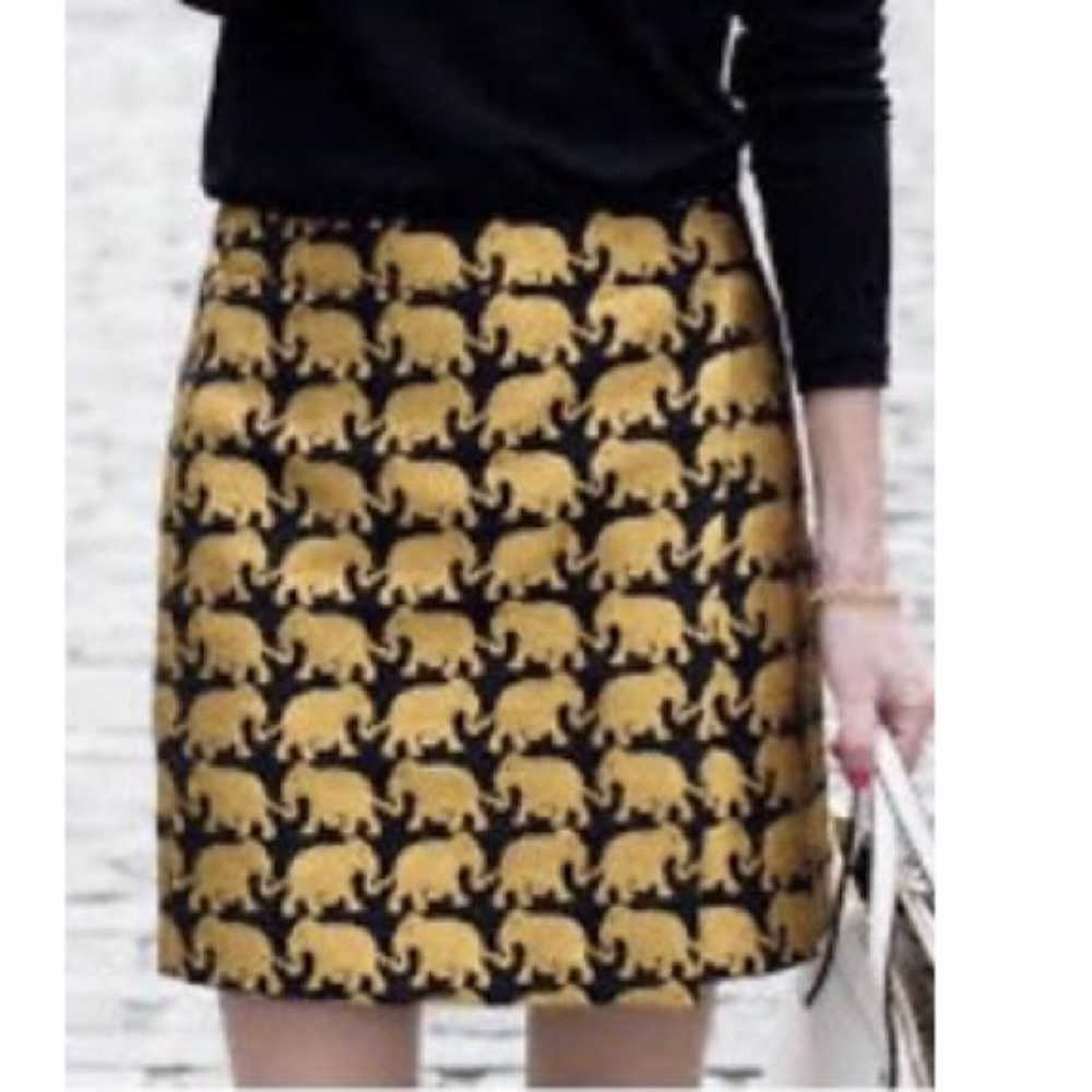 J CREW sz 2 elephant gold & black jacquard SKIRT - Picture 1 of 6